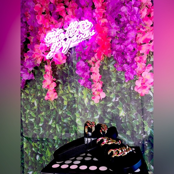 Black Gold Chain Slip On Sandals - Picture 1 of 2